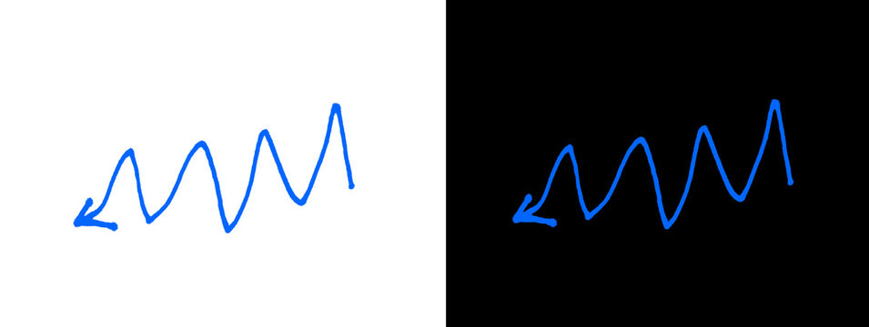 Zigzag Glowing Blue Arrow Pointing Left on Black Background
