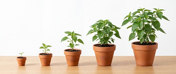 Fototapeta premium Growing plant stages in pots symbolizing business growth and progress