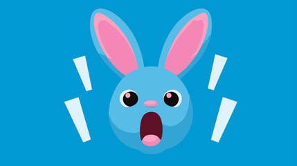 Obraz premium Shocked blue cartoon rabbit head illustration with wide eyes and pink ears. Surprised animal mascot, flat design vector art.