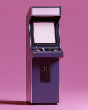Vintage electronic arcade game cabinet with blank screen and controls