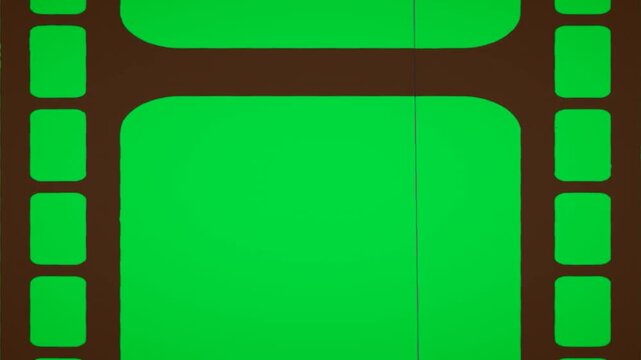 Brown tone antique film strip frame with green screen center for historical documentary aesthetics abstract cinematic background video editing motion graphics footages clip assets footage.