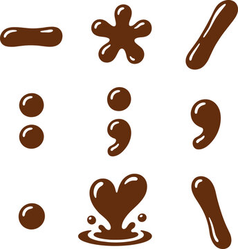 Chocolate decorative marks form a glossy vector set
