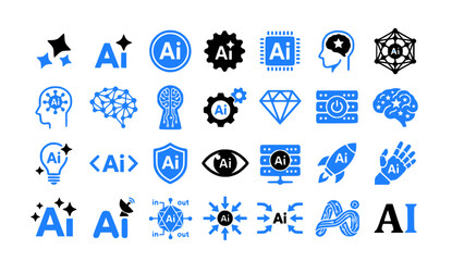 Fototapeta premium Artificial intelligence and smart technology icons in modern style.