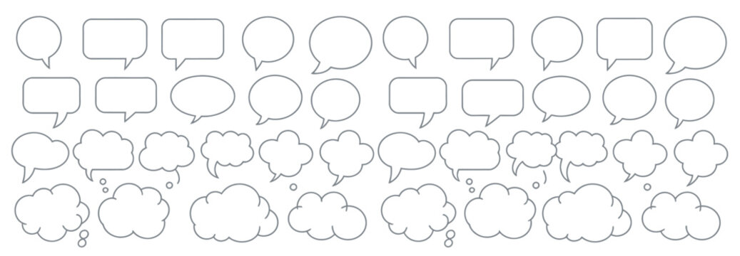 Collection of various speech bubbles and thought clouds in a clean vector line style