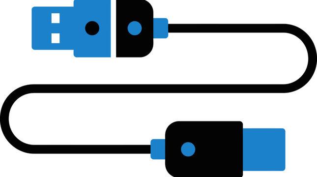 Black and blue USB data transfer cable illustration.