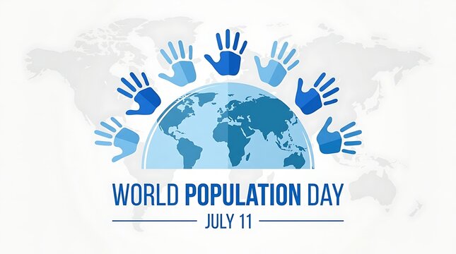World population day concept design with globe and handprints