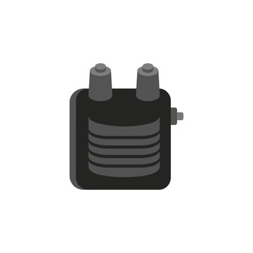 Vehicle ignition coil icon  flat design automotive electrical part  minimal vector illustration