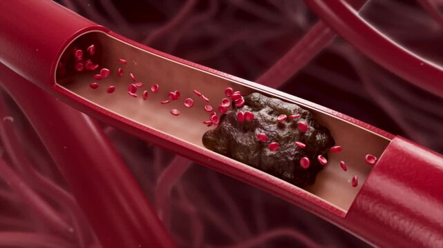 3D concept: thrombus, plaques, and vascular waste block vessels. Resulting in stroke and heart attack. Visualizing cardiovascular and cerebrovascular disease.	