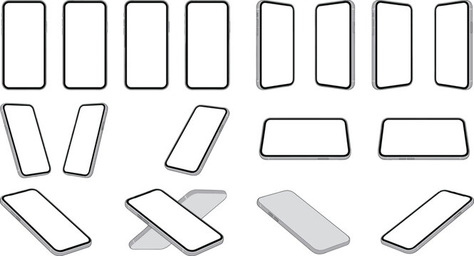 Smartphone Mockup Collection With Multiple 3D Perspective Angles And Blank Screen For UI Presentation Design