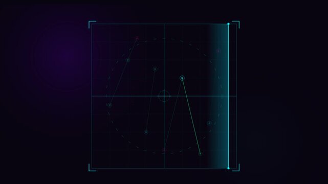 Blue digital hud radar interface scanning data on dark background