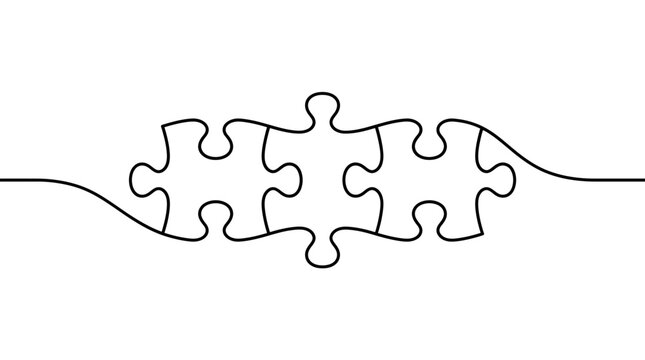 A minimalist line drawing of puzzle pieces connecting smoothly.