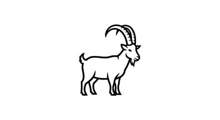 Fototapeta premium Black and white line drawing of a goat with horns