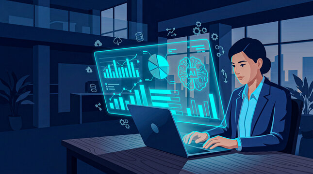 Business analyst exploring AI powered big data analytics and insights