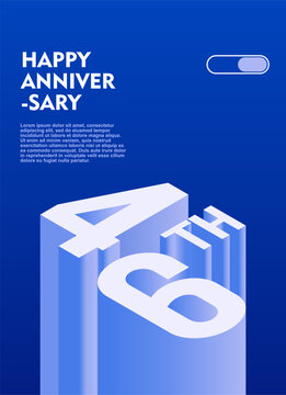 46th Modern anniversary poster template featuring a bold 3d isometric number on a vibrant blue background.