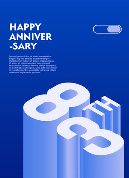 83rd Modern anniversary poster template featuring a bold 3d isometric number on a vibrant blue background.