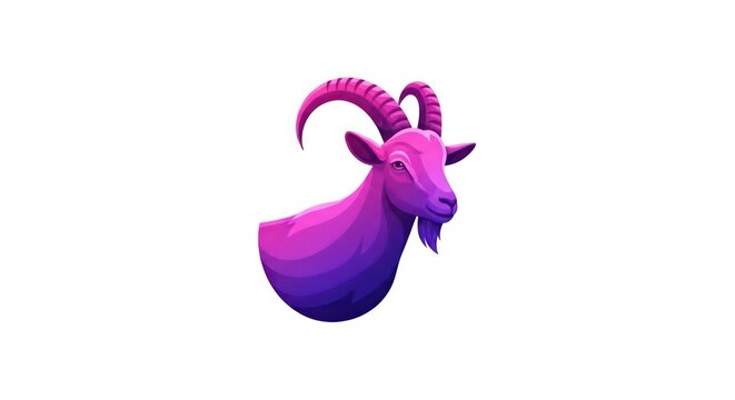 Vibrant purple and pink goat head illustration in 3d style