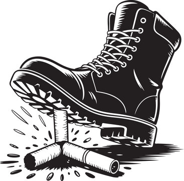 Boot crushing cigarette with sparks effect