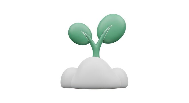 Small green sprout growing from white mound in 3d