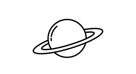 Minimalist Saturn Planet Icon, Simple Cosmic Ringed Sphere Line Art © Maubuatapa