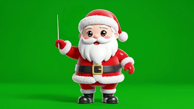Cheerful Cartoon Santa Claus Character Smiling With String Isolated On Bright Green Screen Background Perfect For Holiday Animation And Festive Video Production