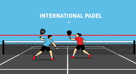 Fototapeta premium International Padel Tournament: Dynamic Illustration of Two Players in Action