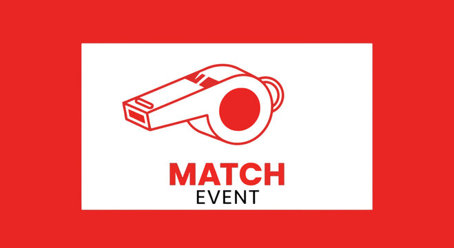 Match Event Whistle Emblem on Red Background Sport Competition Announcement Design