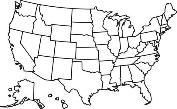 United states map with state borders only