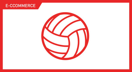 Fototapeta premium Minimalist Volleyball Design in Red and White Illustrating Sports and Recreation