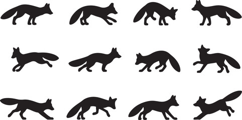 Obraz premium Black fox silhouettes in various poses