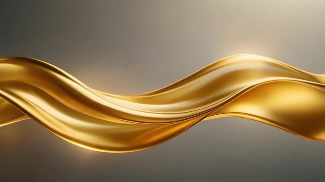 A flowing gold ribbon crosses a muted gray background, bending into graceful waves and catching light to reveal warm gradients and polished reflections. An abstract sculpture of motion and luxury..