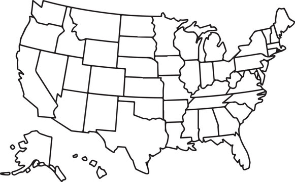 Outline map of united states with state borders