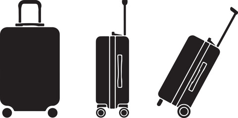 Three luggage suitcases with wheels in black © Soriyea