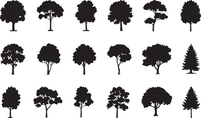 Collection of diverse black silhouette trees © Soriyea