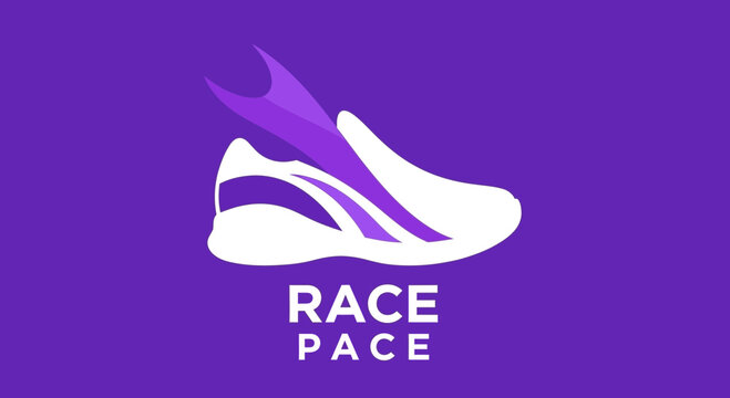 Minimalistic Race Pace Shoe Logo Design For Running, Sports And Athletic Activities, Purple Hue