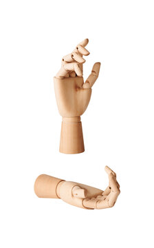 Wooden artist hand model isolated PNG on transparent background, articulated drawing reference for art and education