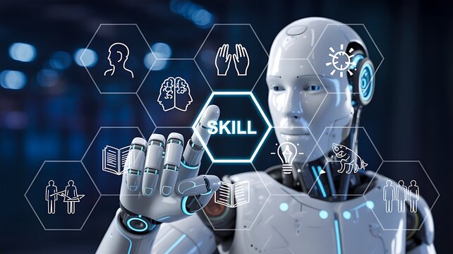 Artificial intelligence robot developing professional skills through digital learning interface