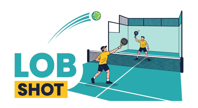 Padbol Game Illustration Depicting Lob Shot Play Between Two Sporty Athletes on Court