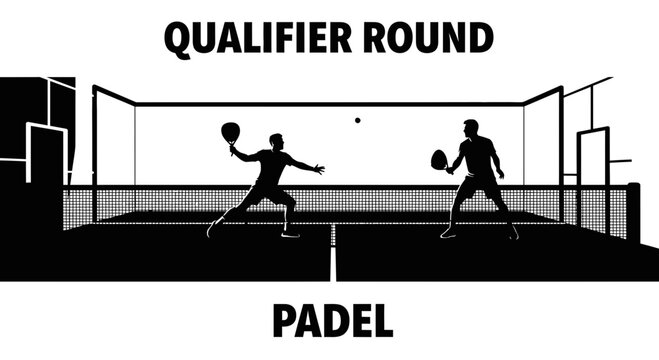 Padel Match Silhouette In Black And White During A Qualifier Round Tournament Display
