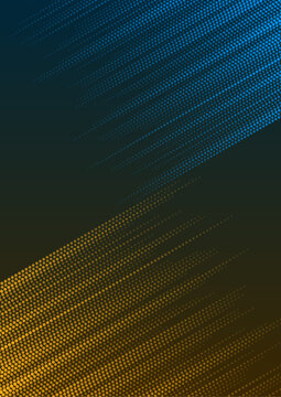 Bright blue and orange minimal dotted lines abstract background. Geometric tech concept halftone vector flyer design