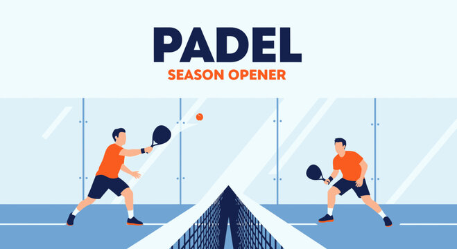 Padel Season Opener Illustration Showing Two Players Engaging In Lively Competitive Action