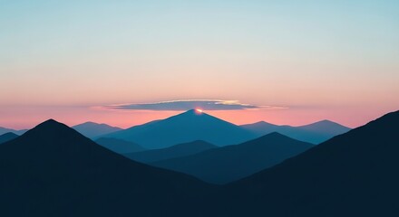 Obraz premium Majestic Mountain Range at Sunset with Soft Pastel Sky