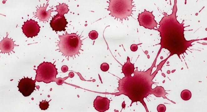 Red wine splatters on white textured surface.