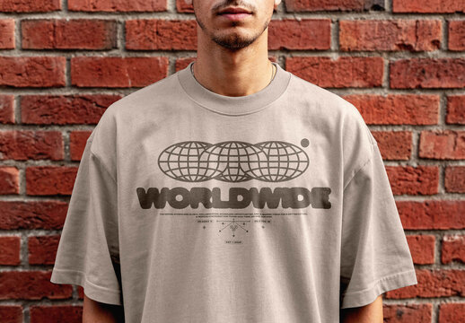 Brick Wall T-shirt Mockup &ndash; Closeup Apparel Presentation (PSD)