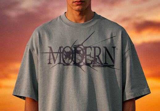 Sunset Sky T-shirt Mockup &ndash; Closeup Apparel Presentation (PSD)