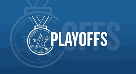Obraz premium Playoffs Illustration Depicting Medal And Silhouette Figure Over Blue Gradient Background