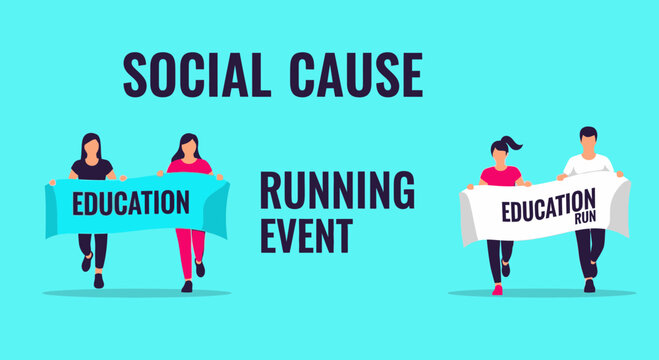People Running Together for Education Support: Illustration of a Social Cause Event