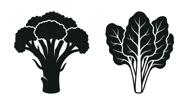 broccoli and leafy greens silhouette vegetables black