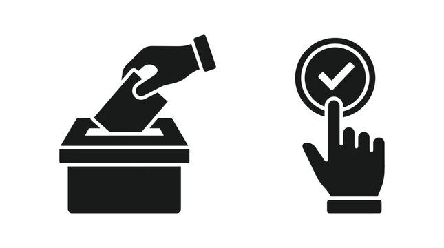 voting ballot box and checkmark hand silhouette