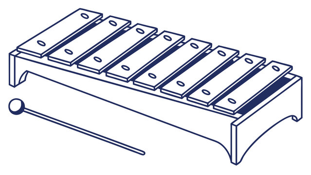 Simple Outline of a Xylophone Musical Instrument with Mallet Vector Illustration