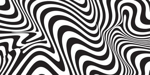 Fototapeta premium Abstract flowing wave pattern consisting of thick dark monochrome undulating stripes creating optical illusion movement effect.